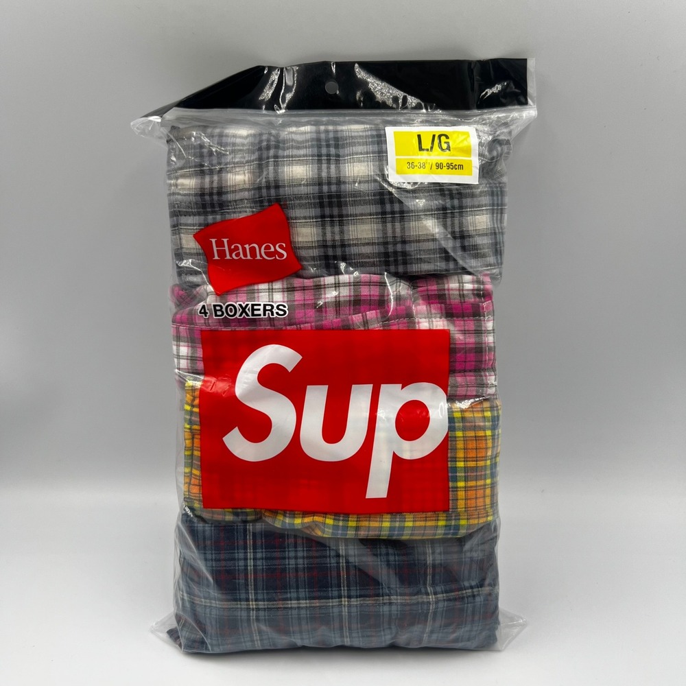 New Supreme Hanes Large Plaid Boxers 4-Pack Multi Color FW26A37